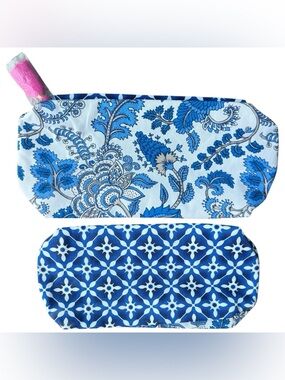Estée Lauder Blue Floral & Geometric Cotton Pouches - Set of 2
